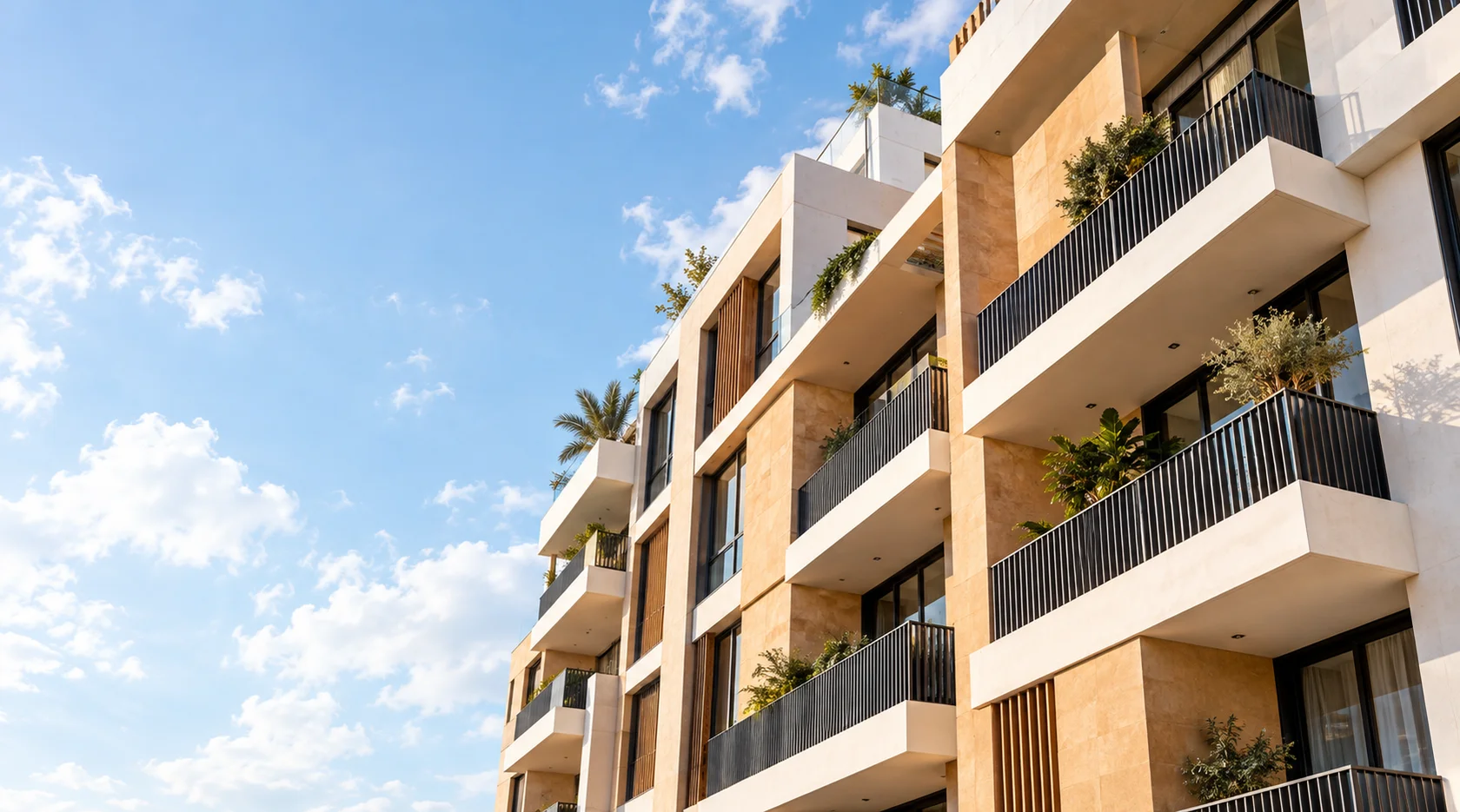 Illustration d’un immeuble résidentiel contemporain avec balcons